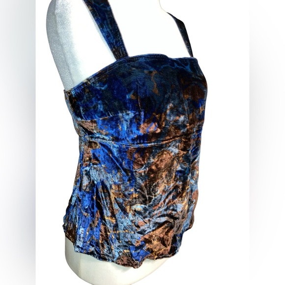 Pilcro Women’s Blue & Brown Paisley Velvet Flyaway Top XL - Picture 6 of 7